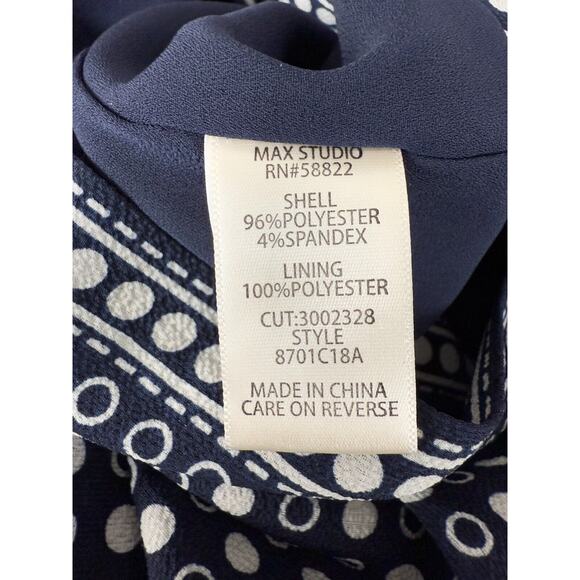 Max Studio Size M Polka Dot Tie Midi Wrap Dress Navy White Stretch Lined - Picture 6 of 8